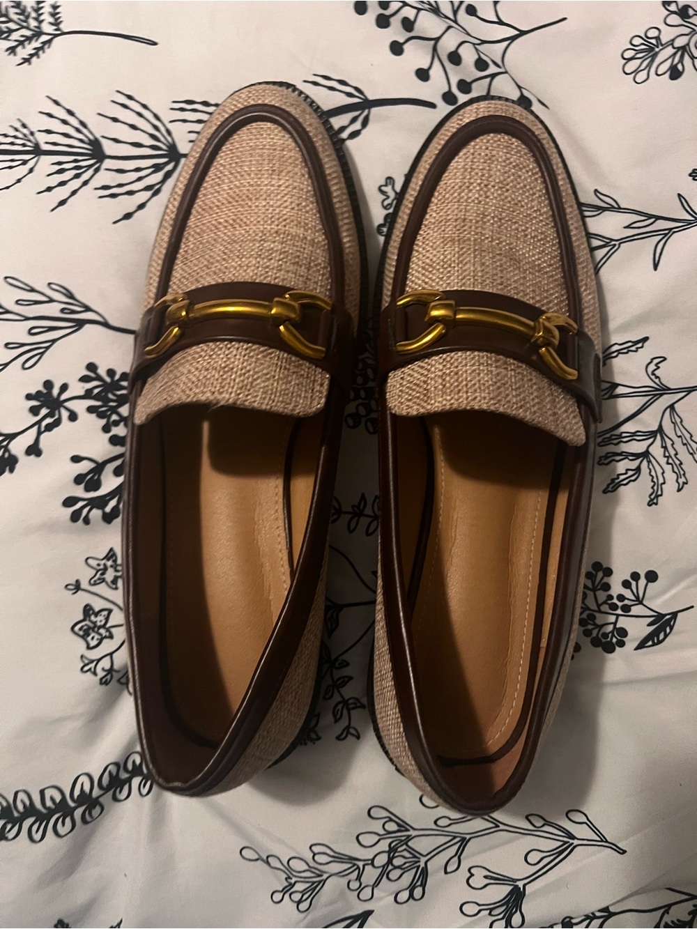 SHEIN Beige and Brown Loafers with Gold Accent